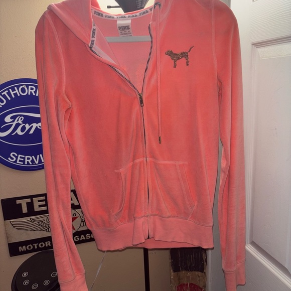 Neon Coral VS Pink Women's Sequin Zip-Up Hoodie - Picture 1 of 3